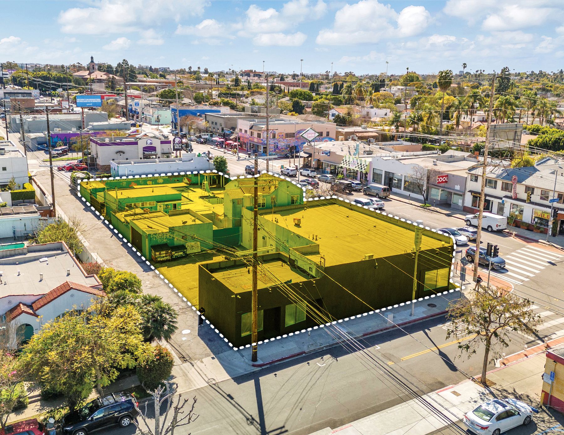 Overhead aerial of 2600 S Robertson with property outline